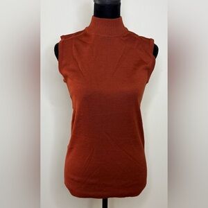Vintage wool blend rust sleeveless mock neck turtleneck preppy zip back M/L EUC